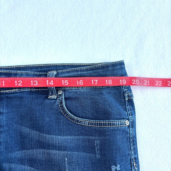 INC International Concepts Dark Blue Frayed Knee-Length Jean Pencil Skirt (16) - Picture 12 of 13